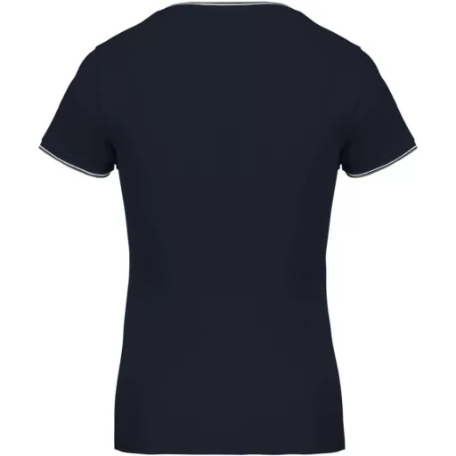 Női V-nyakú piké póló, csíkos szélekkel, Kariban KA394, Navy/Light Grey/White-XL
