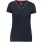 Női V-nyakú piké póló, csíkos szélekkel, Kariban KA394, Navy/Red/White-S