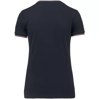   Női V-nyakú piké póló, csíkos szélekkel, Kariban KA394, Navy/Red/White-XS