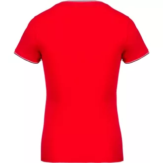   Női V-nyakú piké póló, csíkos szélekkel, Kariban KA394, Red/Navy/White-XS