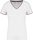 Női V-nyakú piké póló, csíkos szélekkel, Kariban KA394, White/Navy/Red-L