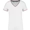 Női V-nyakú piké póló, csíkos szélekkel, Kariban KA394, White/Navy/Red-XS