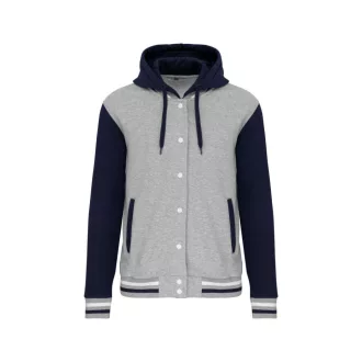   Uniszex  kapucnis patentos vastag pulóver, Kariban KA4003, Oxford Grey/Navy/White-XS