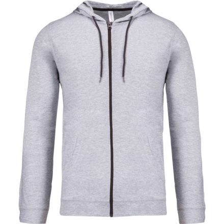 Uniszex  könnyű vékony kapucnis cipzáras pulóver (póló), Kariban KA438, Oxford Grey-L