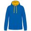 Férfi pulóver kontrasztos bélésű kapucnival, Kariban KA446, Light Royal Blue/Yellow-4XL