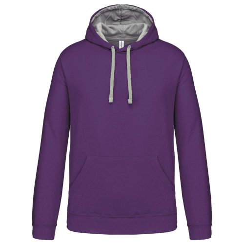 Férfi pulóver kontrasztos bélésű kapucnival, Kariban KA446, Purple/Oxford Grey-XS