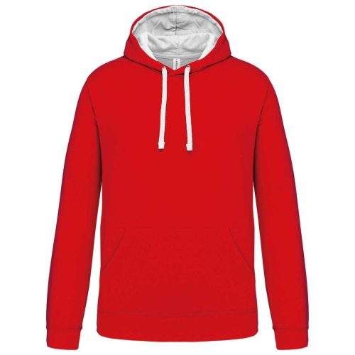 Férfi pulóver kontrasztos bélésű kapucnival, Kariban KA446, Red/White-XS