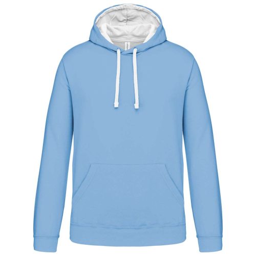 Férfi pulóver kontrasztos bélésű kapucnival, Kariban KA446, Sky Blue/White-S
