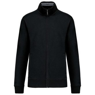   Férfi vastag cipzáras pulóver bordázott csíkos gallérral, Kariban KA456, Black-S