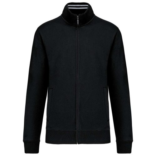 Férfi vastag cipzáras pulóver bordázott csíkos gallérral, Kariban KA456, Black-S
