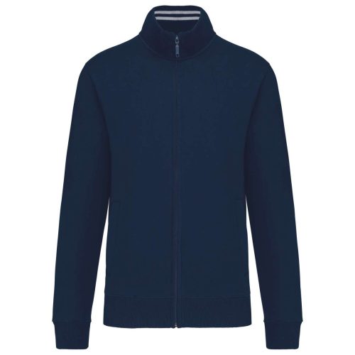 Férfi vastag cipzáras pulóver bordázott csíkos gallérral, Kariban KA456, Navy-XL