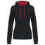 Női pulóver kontrasztos bélésű kapucnival, Kariban KA465, Black/Red-M