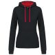 Női pulóver kontrasztos bélésű kapucnival, Kariban KA465, Black/Red-S
