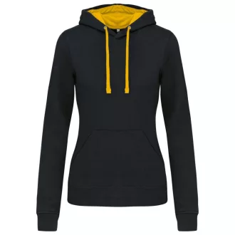   Női pulóver kontrasztos bélésű kapucnival, Kariban KA465, Black/Yellow-M