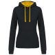 Női pulóver kontrasztos bélésű kapucnival, Kariban KA465, Black/Yellow-XS