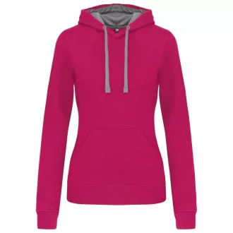   Női pulóver kontrasztos bélésű kapucnival, Kariban KA465, Fuchsia/Fine Grey-S