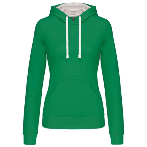 Női pulóver kontrasztos bélésű kapucnival, Kariban KA465, Light Kelly Green/White-XL