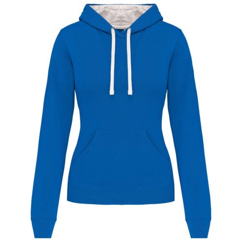 Női pulóver kontrasztos bélésű kapucnival, Kariban KA465, Light Royal Blue/White-L