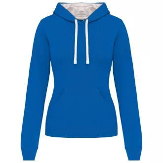  Női pulóver kontrasztos bélésű kapucnival, Kariban KA465, Light Royal Blue/White-XS