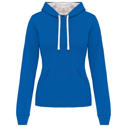 Női pulóver kontrasztos bélésű kapucnival, Kariban KA465, Light Royal Blue/White-XS