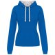 Női pulóver kontrasztos bélésű kapucnival, Kariban KA465, Light Royal Blue/White-XS