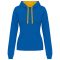 Női pulóver kontrasztos bélésű kapucnival, Kariban KA465, Light Royal Blue/Yellow-L