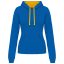 Női pulóver kontrasztos bélésű kapucnival, Kariban KA465, Light Royal Blue/Yellow-L