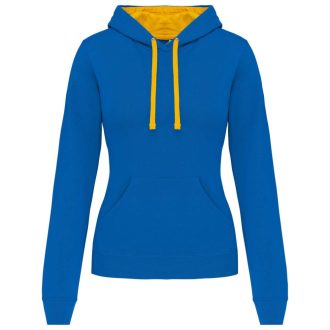   Női pulóver kontrasztos bélésű kapucnival, Kariban KA465, Light Royal Blue/Yellow-XS