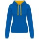Női pulóver kontrasztos bélésű kapucnival, Kariban KA465, Light Royal Blue/Yellow-XS