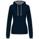 Női pulóver kontrasztos bélésű kapucnival, Kariban KA465, Navy/Fine Grey-S