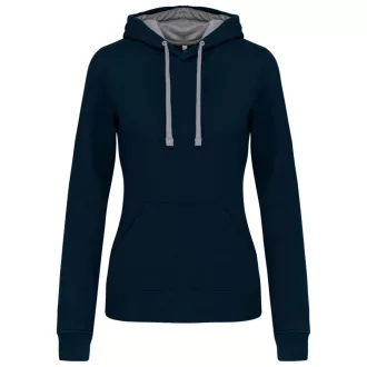   Női pulóver kontrasztos bélésű kapucnival, Kariban KA465, Navy/Fine Grey-XS