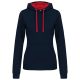 Női pulóver kontrasztos bélésű kapucnival, Kariban KA465, Navy/Red-2XL