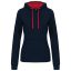 Női pulóver kontrasztos bélésű kapucnival, Kariban KA465, Navy/Red-XL