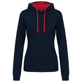   Női pulóver kontrasztos bélésű kapucnival, Kariban KA465, Navy/Red-XS