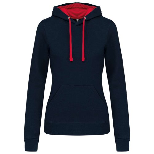 Női pulóver kontrasztos bélésű kapucnival, Kariban KA465, Navy/Red-XS
