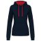 Női pulóver kontrasztos bélésű kapucnival, Kariban KA465, Navy/Red-XS