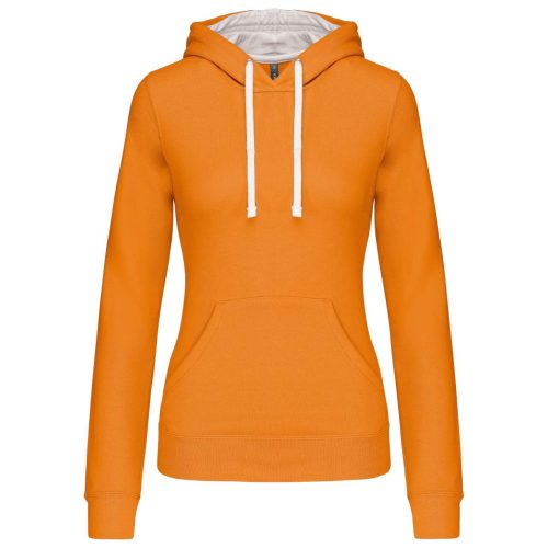 Női pulóver kontrasztos bélésű kapucnival, Kariban KA465, Orange/White-XS