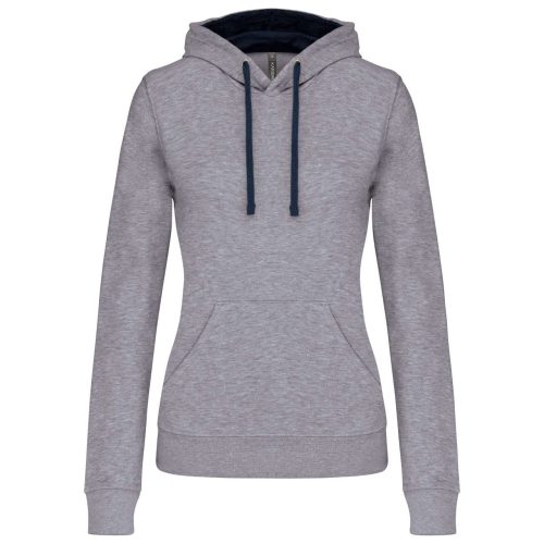 Női pulóver kontrasztos bélésű kapucnival, Kariban KA465, Oxford Grey/Navy-XS