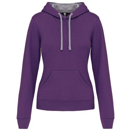 Női pulóver kontrasztos bélésű kapucnival, Kariban KA465, Purple/Oxford Grey-L