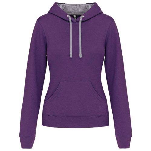 Női pulóver kontrasztos bélésű kapucnival, Kariban KA465, Purple/Oxford Grey-XS