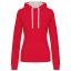Női pulóver kontrasztos bélésű kapucnival, Kariban KA465, Red/White-2XL