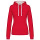 Női pulóver kontrasztos bélésű kapucnival, Kariban KA465, Red/White-2XL