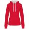 Női pulóver kontrasztos bélésű kapucnival, Kariban KA465, Red/White-L