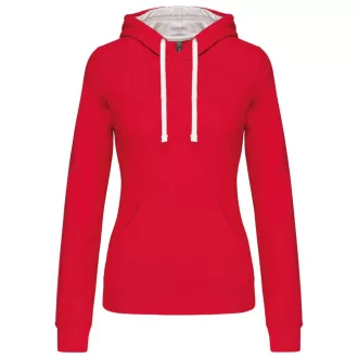   Női pulóver kontrasztos bélésű kapucnival, Kariban KA465, Red/White-XS