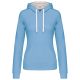 Női pulóver kontrasztos bélésű kapucnival, Kariban KA465, Sky Blue/White-XL