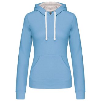   Női pulóver kontrasztos bélésű kapucnival, Kariban KA465, Sky Blue/White-XS