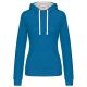Női pulóver kontrasztos bélésű kapucnival, Kariban KA465, Tropical Blue/White-L