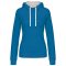 Női pulóver kontrasztos bélésű kapucnival, Kariban KA465, Tropical Blue/White-M