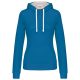 Női pulóver kontrasztos bélésű kapucnival, Kariban KA465, Tropical Blue/White-M