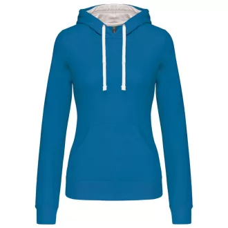   Női pulóver kontrasztos bélésű kapucnival, Kariban KA465, Tropical Blue/White-XS